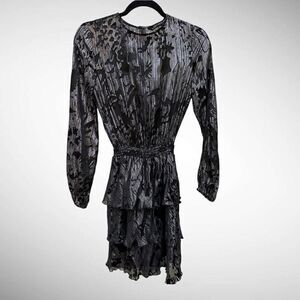 Zara Metallic Stripe Satin Prints Mini Ruffled Tiered Dress Size XS